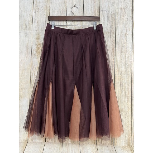 Women Tulle Midi Skirt Sz L Burgundy Pink Mesh Panels Fairy Goth Ethereal Artsy - Picture 2 of 8